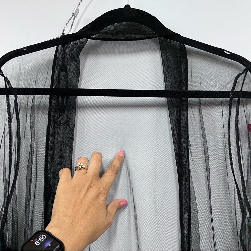 Floral Embroidered Sheer Kimono swim coverup mesh - Picture 13 of 14